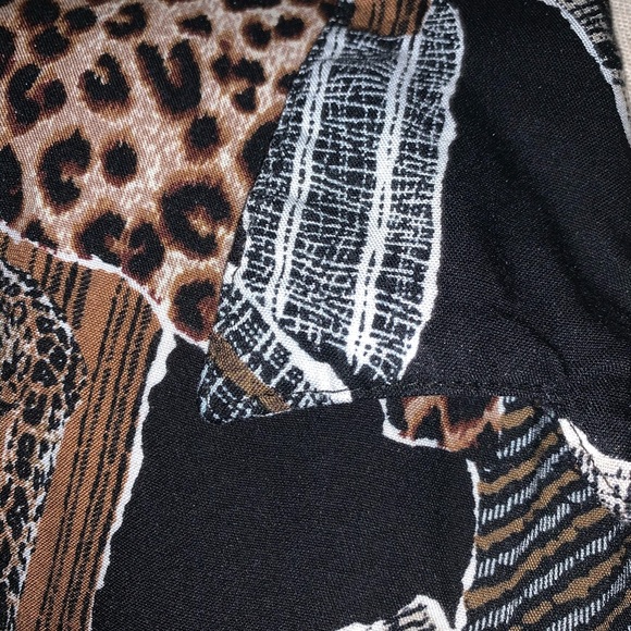 Michelle Leslie Black Brown Animal Tiger Zebra Print Button Down Top - Picture 6 of 10